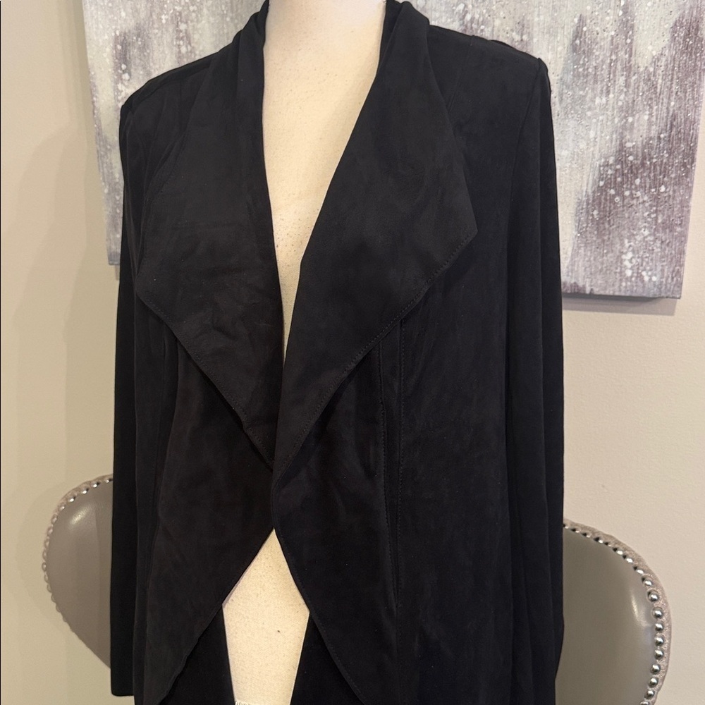 Alfani Faux Suede Black Women's Cardigan Size Large - Picture 3 of 4